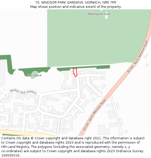 70, WINDSOR PARK GARDENS, NORWICH, NR6 7PR: Location map and indicative extent of plot
