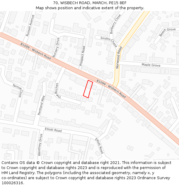 70, WISBECH ROAD, MARCH, PE15 8EF: Location map and indicative extent of plot