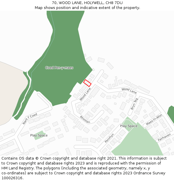 70, WOOD LANE, HOLYWELL, CH8 7DU: Location map and indicative extent of plot
