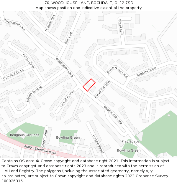 70, WOODHOUSE LANE, ROCHDALE, OL12 7SD: Location map and indicative extent of plot