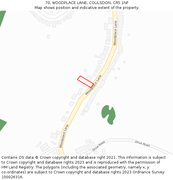 70, WOODPLACE LANE, COULSDON, CR5 1NF: Location map and indicative extent of plot