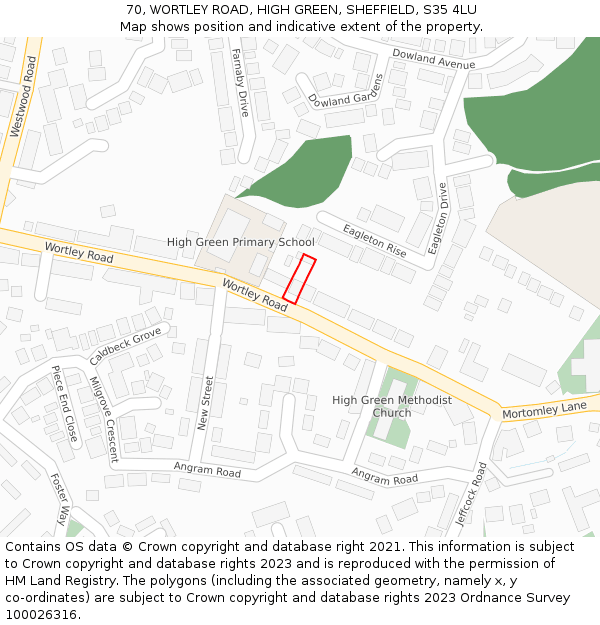 70, WORTLEY ROAD, HIGH GREEN, SHEFFIELD, S35 4LU: Location map and indicative extent of plot
