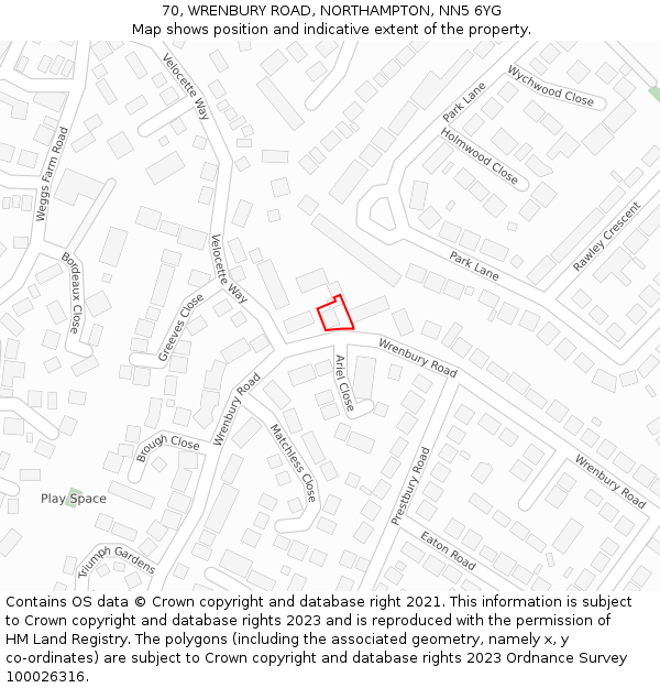 70, WRENBURY ROAD, NORTHAMPTON, NN5 6YG: Location map and indicative extent of plot
