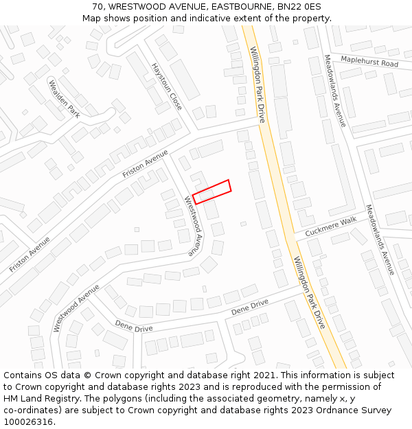 70, WRESTWOOD AVENUE, EASTBOURNE, BN22 0ES: Location map and indicative extent of plot