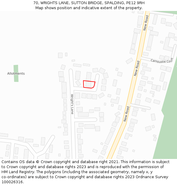 70, WRIGHTS LANE, SUTTON BRIDGE, SPALDING, PE12 9RH: Location map and indicative extent of plot