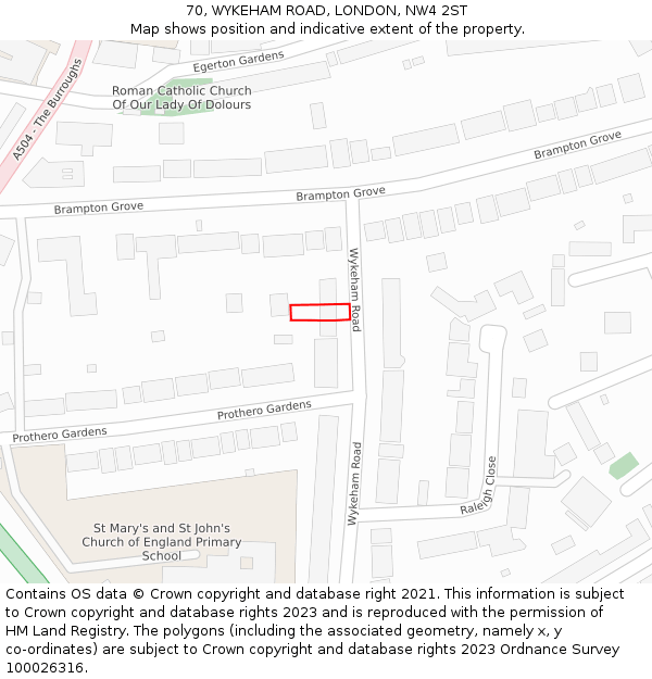 70, WYKEHAM ROAD, LONDON, NW4 2ST: Location map and indicative extent of plot