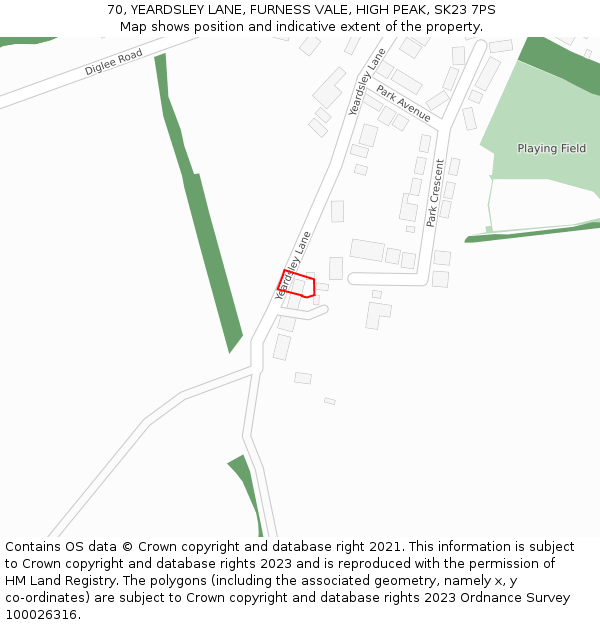 70, YEARDSLEY LANE, FURNESS VALE, HIGH PEAK, SK23 7PS: Location map and indicative extent of plot