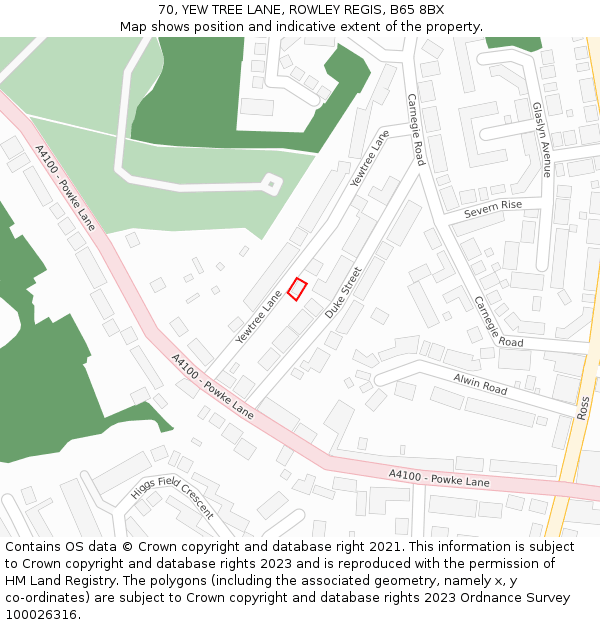70, YEW TREE LANE, ROWLEY REGIS, B65 8BX: Location map and indicative extent of plot