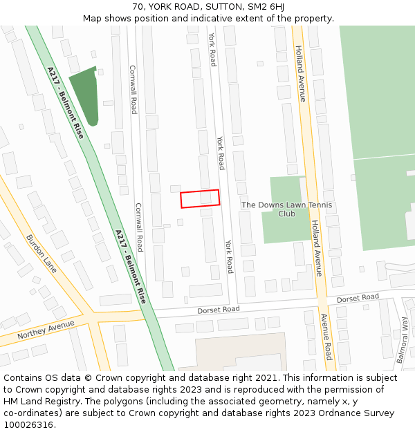 70, YORK ROAD, SUTTON, SM2 6HJ: Location map and indicative extent of plot