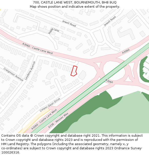 700, CASTLE LANE WEST, BOURNEMOUTH, BH8 9UQ: Location map and indicative extent of plot