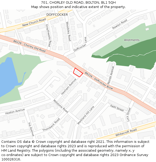 701, CHORLEY OLD ROAD, BOLTON, BL1 5QH: Location map and indicative extent of plot