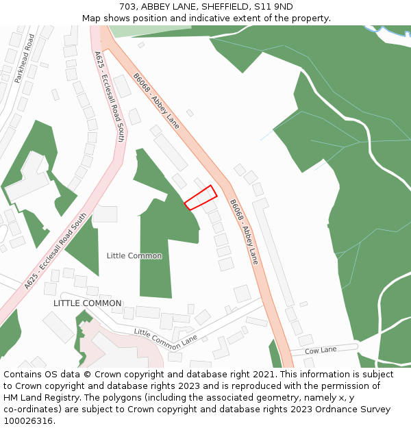 703, ABBEY LANE, SHEFFIELD, S11 9ND: Location map and indicative extent of plot