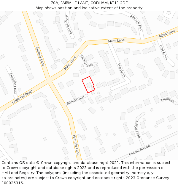 70A, FAIRMILE LANE, COBHAM, KT11 2DE: Location map and indicative extent of plot