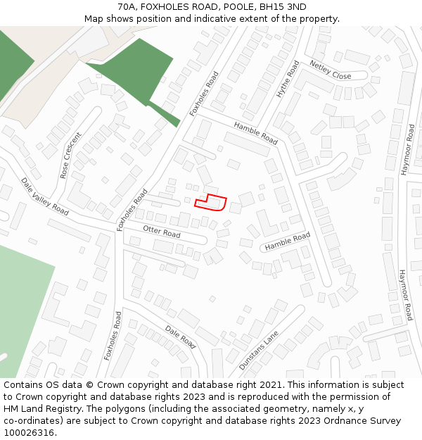 70A, FOXHOLES ROAD, POOLE, BH15 3ND: Location map and indicative extent of plot
