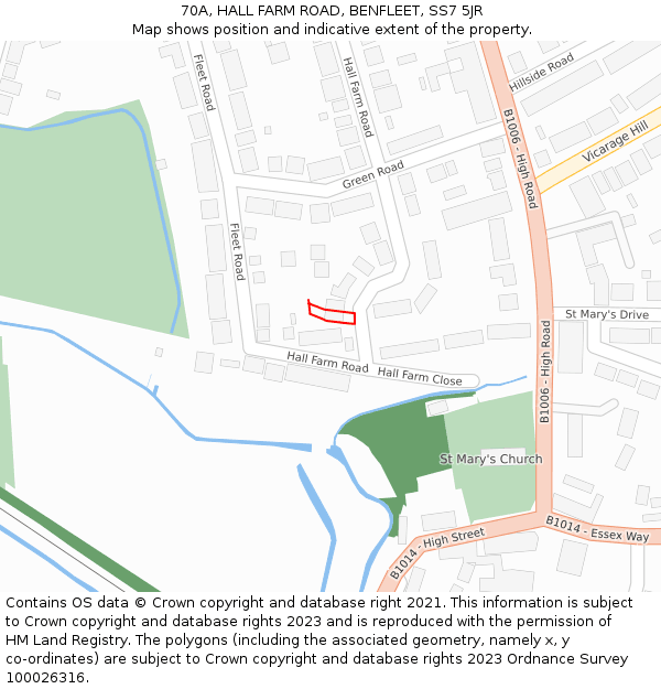 70A, HALL FARM ROAD, BENFLEET, SS7 5JR: Location map and indicative extent of plot