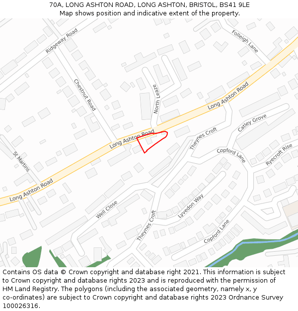 70A, LONG ASHTON ROAD, LONG ASHTON, BRISTOL, BS41 9LE: Location map and indicative extent of plot
