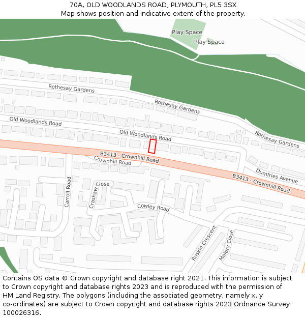 70A, OLD WOODLANDS ROAD, PLYMOUTH, PL5 3SX: Location map and indicative extent of plot