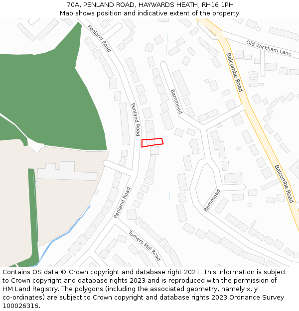 70A, PENLAND ROAD, HAYWARDS HEATH, RH16 1PH: Location map and indicative extent of plot