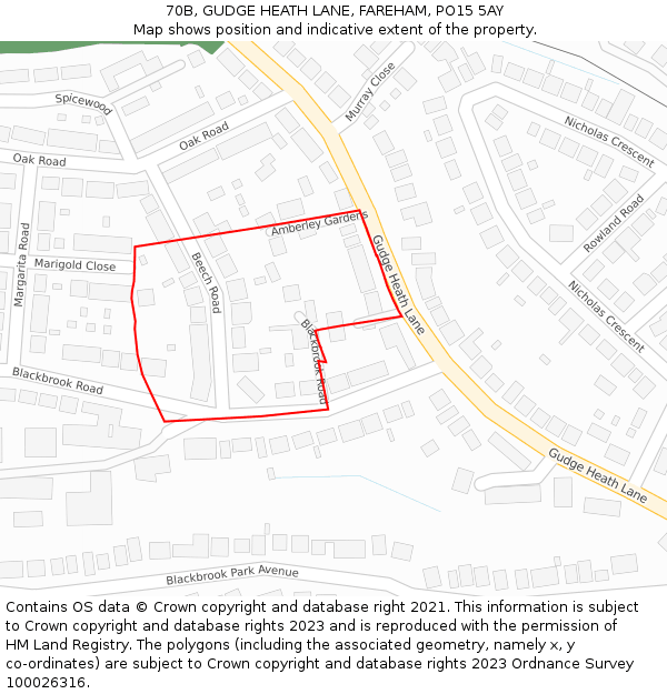 70B, GUDGE HEATH LANE, FAREHAM, PO15 5AY: Location map and indicative extent of plot