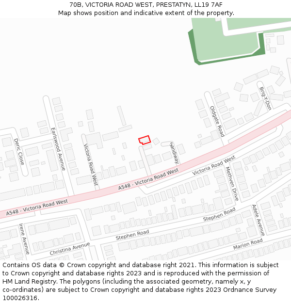 70B, VICTORIA ROAD WEST, PRESTATYN, LL19 7AF: Location map and indicative extent of plot