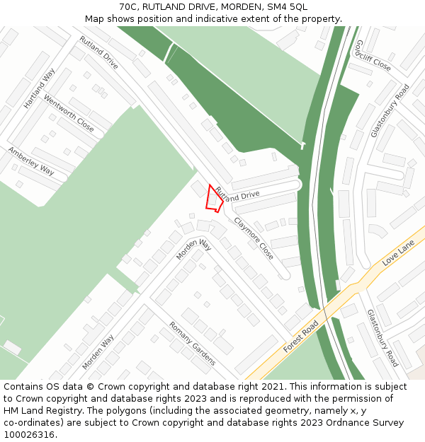 70C, RUTLAND DRIVE, MORDEN, SM4 5QL: Location map and indicative extent of plot