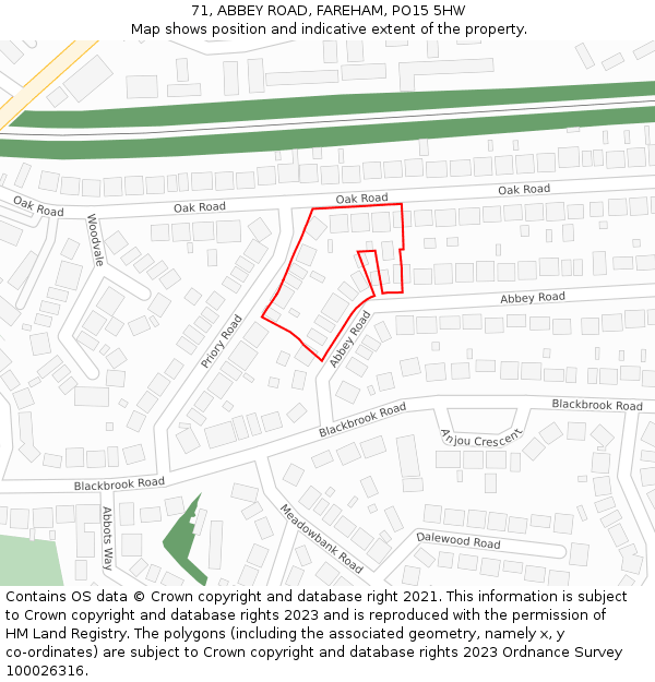 71, ABBEY ROAD, FAREHAM, PO15 5HW: Location map and indicative extent of plot