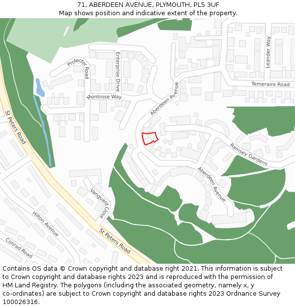 71, ABERDEEN AVENUE, PLYMOUTH, PL5 3UF: Location map and indicative extent of plot