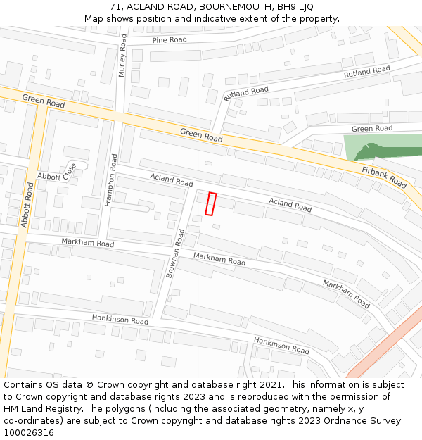 71, ACLAND ROAD, BOURNEMOUTH, BH9 1JQ: Location map and indicative extent of plot