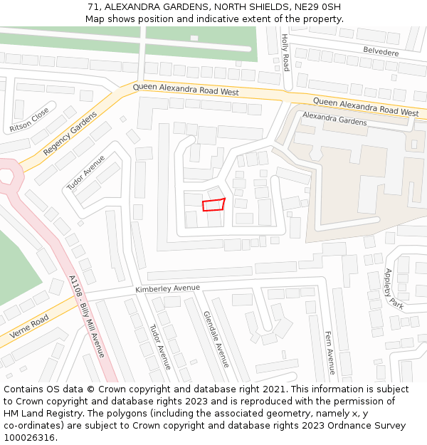 71, ALEXANDRA GARDENS, NORTH SHIELDS, NE29 0SH: Location map and indicative extent of plot