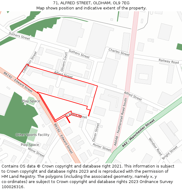 71, ALFRED STREET, OLDHAM, OL9 7EG: Location map and indicative extent of plot