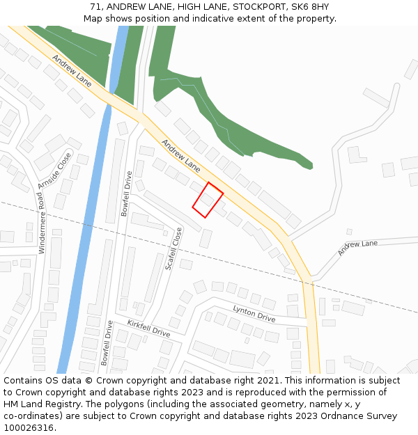71, ANDREW LANE, HIGH LANE, STOCKPORT, SK6 8HY: Location map and indicative extent of plot