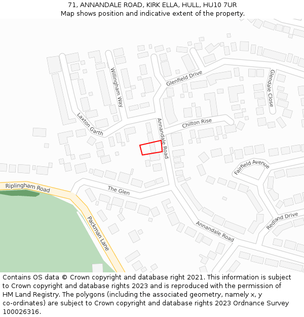 71, ANNANDALE ROAD, KIRK ELLA, HULL, HU10 7UR: Location map and indicative extent of plot