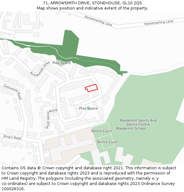 71, ARROWSMITH DRIVE, STONEHOUSE, GL10 2QS: Location map and indicative extent of plot