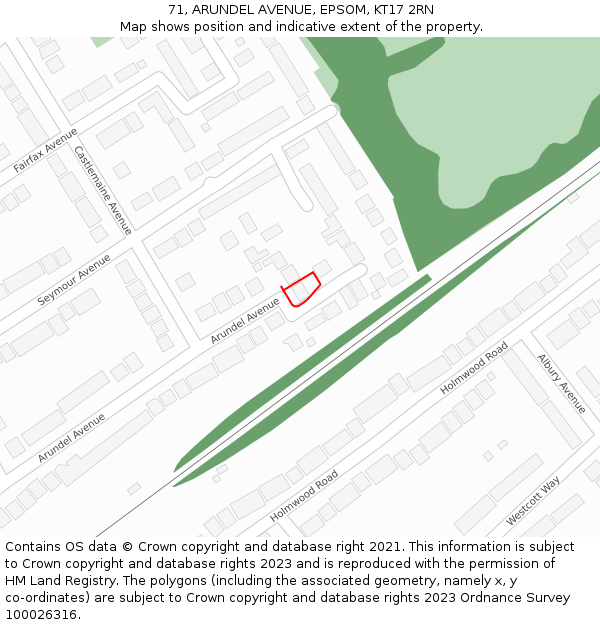 71, ARUNDEL AVENUE, EPSOM, KT17 2RN: Location map and indicative extent of plot