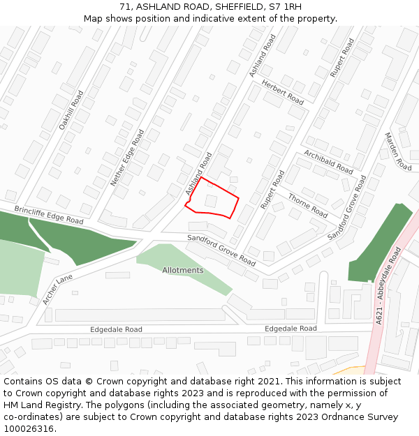 71, ASHLAND ROAD, SHEFFIELD, S7 1RH: Location map and indicative extent of plot