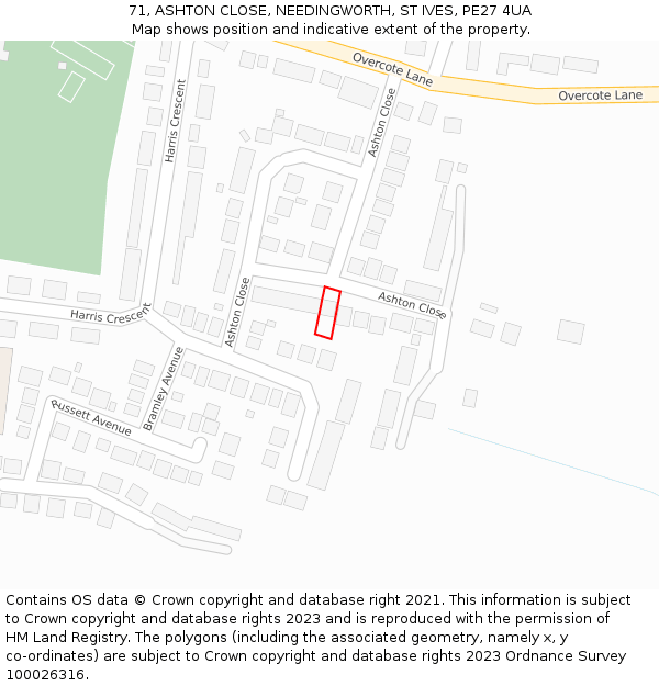 71, ASHTON CLOSE, NEEDINGWORTH, ST IVES, PE27 4UA: Location map and indicative extent of plot