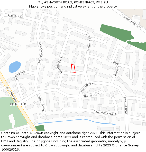 71, ASHWORTH ROAD, PONTEFRACT, WF8 2UJ: Location map and indicative extent of plot