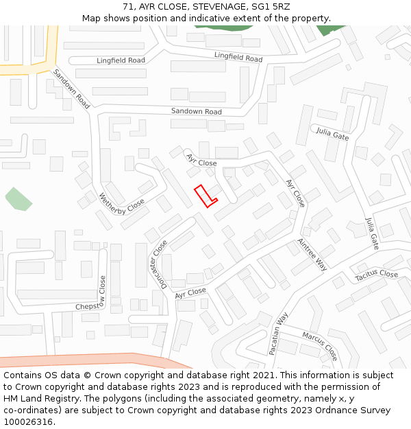 71, AYR CLOSE, STEVENAGE, SG1 5RZ: Location map and indicative extent of plot