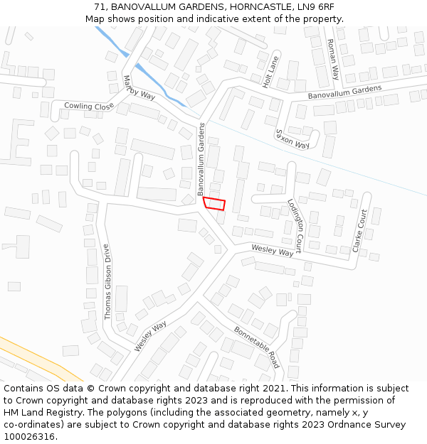 71, BANOVALLUM GARDENS, HORNCASTLE, LN9 6RF: Location map and indicative extent of plot