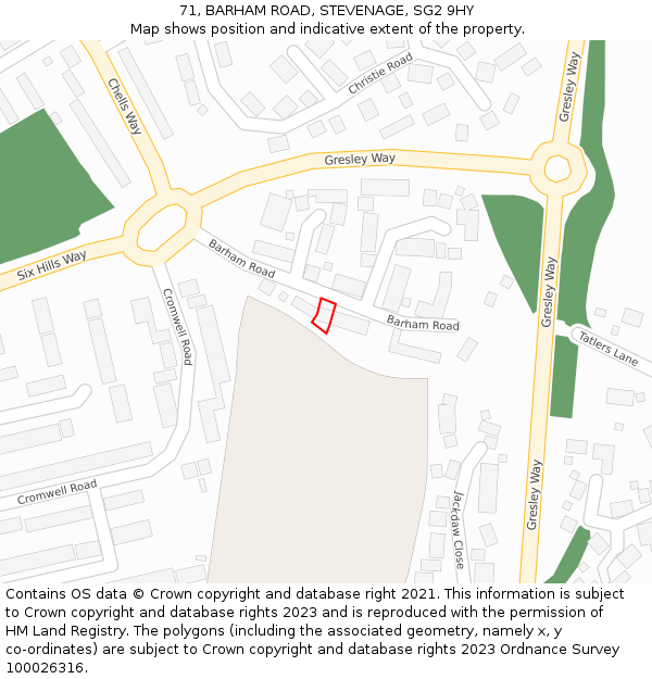 71, BARHAM ROAD, STEVENAGE, SG2 9HY: Location map and indicative extent of plot