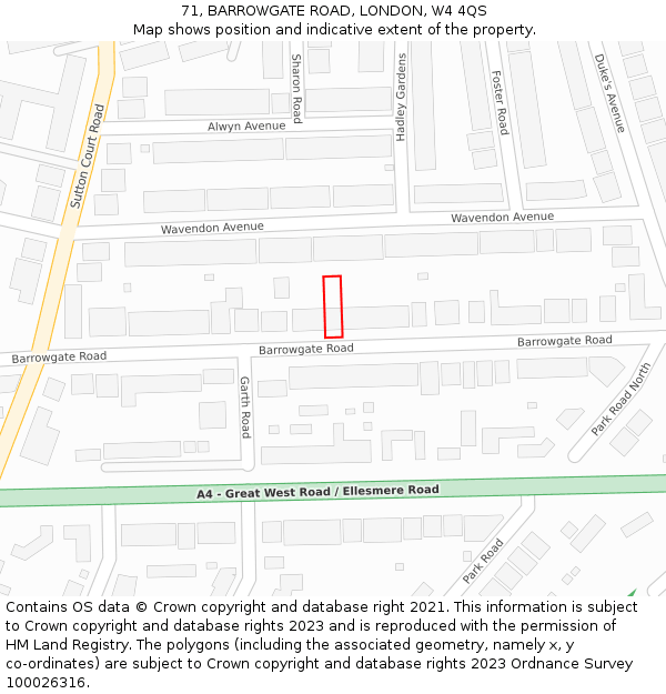 71, BARROWGATE ROAD, LONDON, W4 4QS: Location map and indicative extent of plot