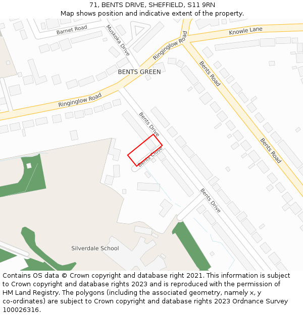 71, BENTS DRIVE, SHEFFIELD, S11 9RN: Location map and indicative extent of plot