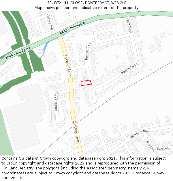 71, BEXHILL CLOSE, PONTEFRACT, WF8 2LE: Location map and indicative extent of plot