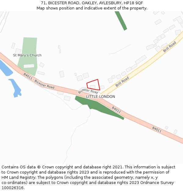 71, BICESTER ROAD, OAKLEY, AYLESBURY, HP18 9QF: Location map and indicative extent of plot