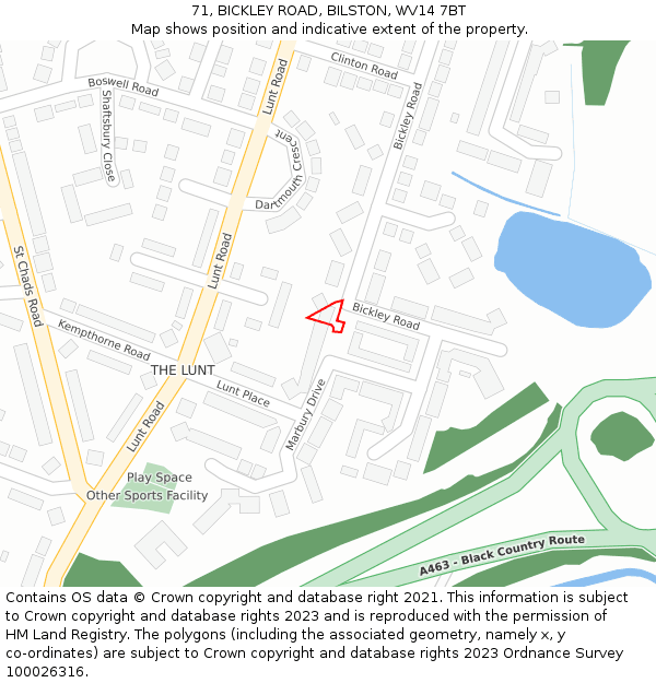 71, BICKLEY ROAD, BILSTON, WV14 7BT: Location map and indicative extent of plot