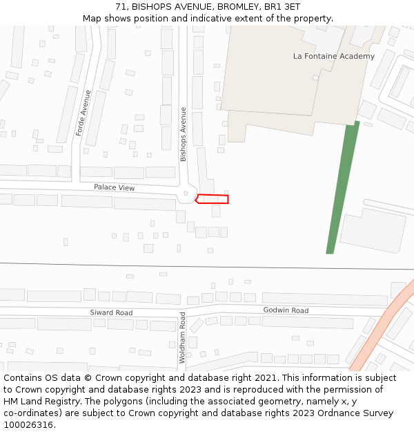 71, BISHOPS AVENUE, BROMLEY, BR1 3ET: Location map and indicative extent of plot