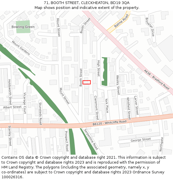 71, BOOTH STREET, CLECKHEATON, BD19 3QA: Location map and indicative extent of plot