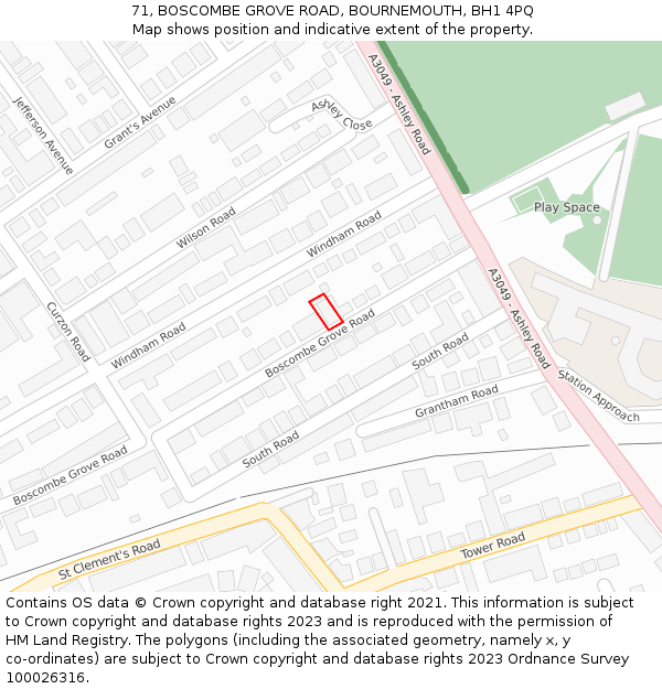 71, BOSCOMBE GROVE ROAD, BOURNEMOUTH, BH1 4PQ: Location map and indicative extent of plot
