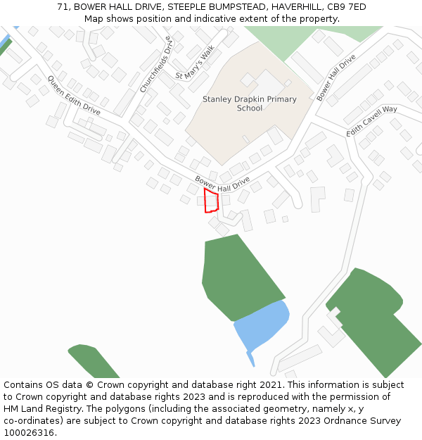 71, BOWER HALL DRIVE, STEEPLE BUMPSTEAD, HAVERHILL, CB9 7ED: Location map and indicative extent of plot