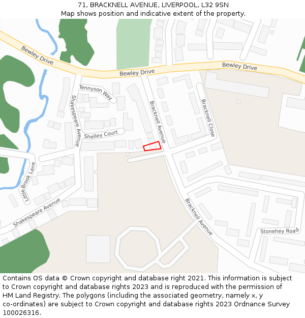 71, BRACKNELL AVENUE, LIVERPOOL, L32 9SN: Location map and indicative extent of plot
